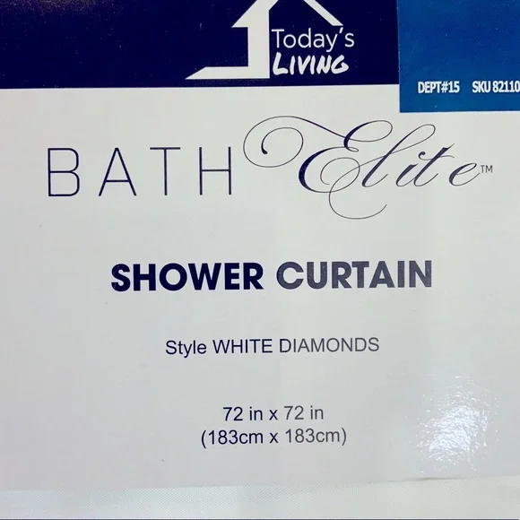 White Diamonds Shower Curtain Fabric Sparkling Rhinestones 72” x 72” White - Picture 8 of 14